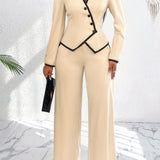 AsymLuxe™ – Blazer Pantsuit Set (Asym Hem, Deep V-Neck, Elegant All-Day Wear)