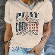 Retro country music festival t-shirt with playful guitar graphic and 'Play Something Country' text.