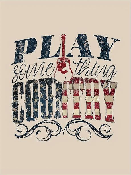 Retro country music graphic design featuring guitar and stars, ideal for music festival t-shirts.