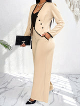 AsymLuxe™ – Blazer Pantsuit Set (Asym Hem, Deep V-Neck, Elegant All-Day Wear)