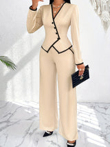 AsymLuxe™ – Blazer Pantsuit Set (Asym Hem, Deep V-Neck, Elegant All-Day Wear)