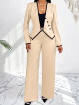 AsymLuxe™ – Blazer Pantsuit Set (Asym Hem, Deep V-Neck, Elegant All-Day Wear)