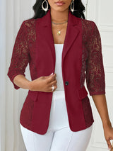 PatchworkÉlan™ – Lace Patchwork Blazer (European Style, Pocket Flaps, Button Front)