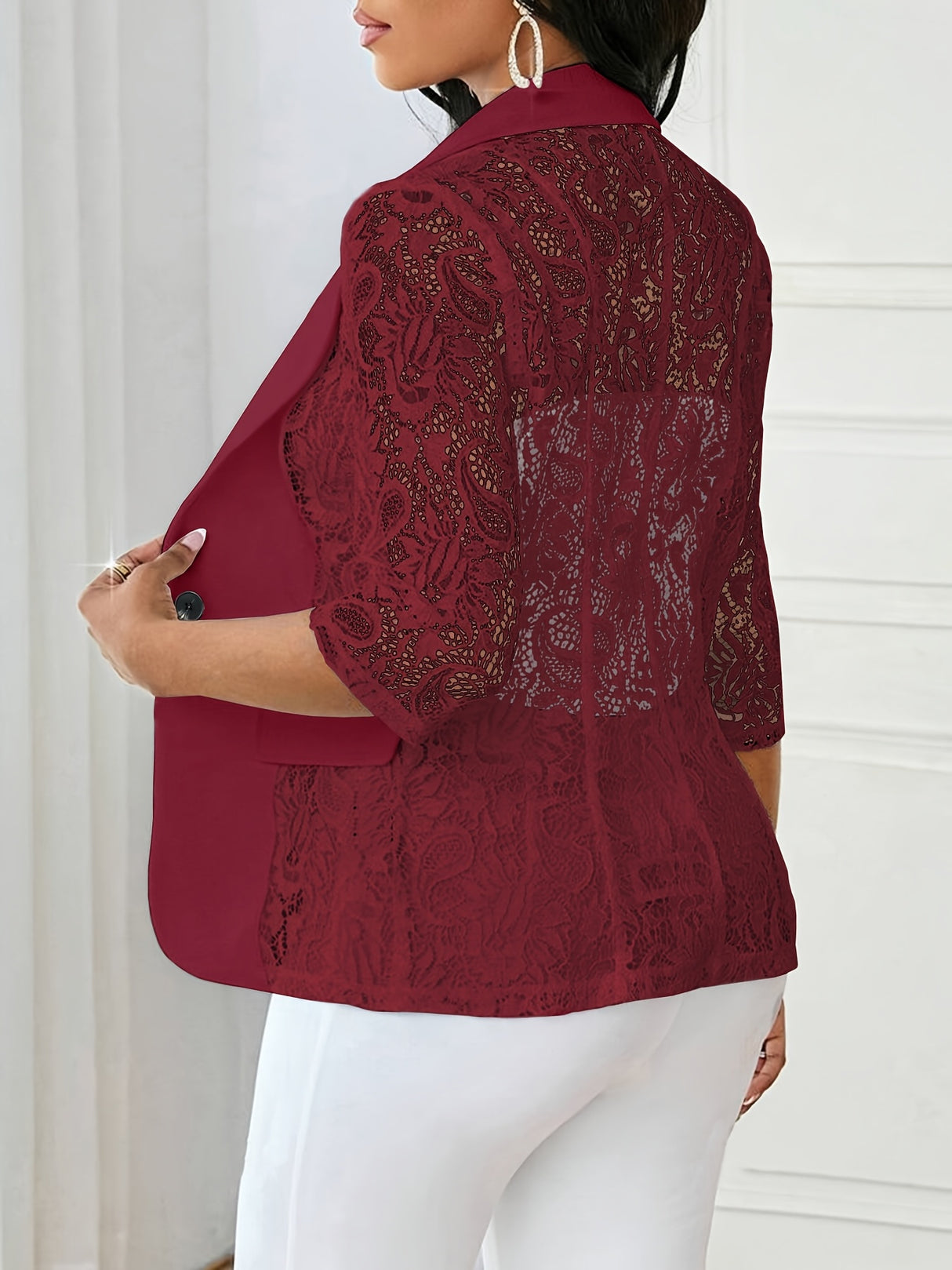 PatchworkÉlan™ – Lace Patchwork Blazer (European Style, Pocket Flaps, Button Front)
