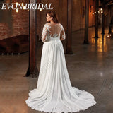 Women Plus Size Chiffon Scoop Neck Long Sleeve Wedding Dress