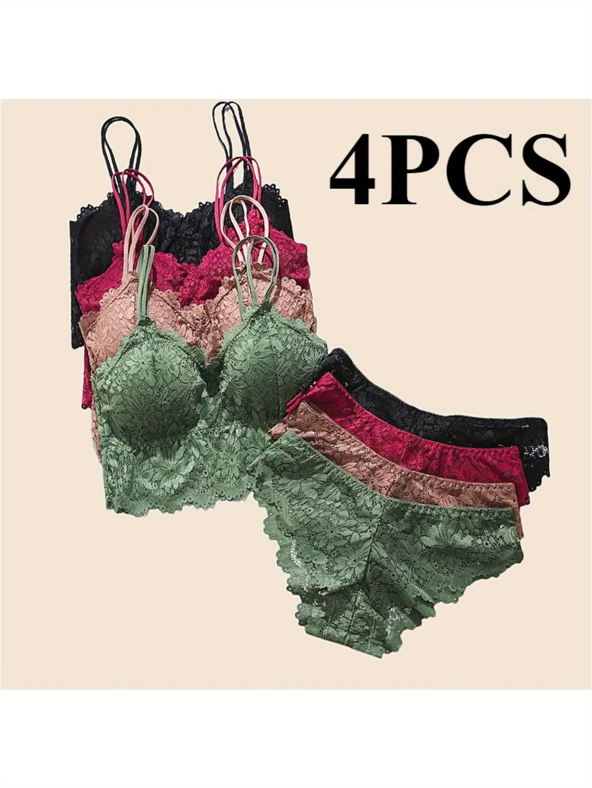 Women 4PCS Lace Lingerie Set
