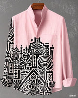 Men Linen Stand Collar Long Sleeve Shirt