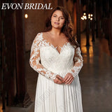 Women Plus Size Chiffon Scoop Neck Long Sleeve Wedding Dress