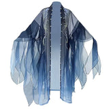 Elegant blue embroidered Hanfu dress featuring flowing sleeves, perfect for Halloween parties and themed events.