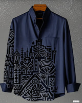 Men Linen Stand Collar Long Sleeve Shirt