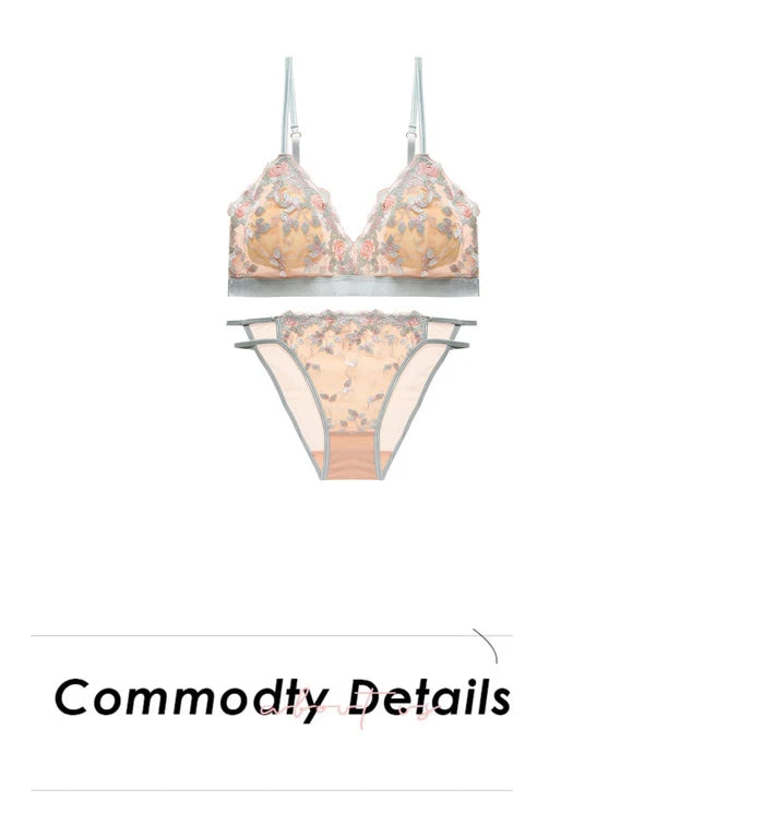 Women Floral French Bra Set