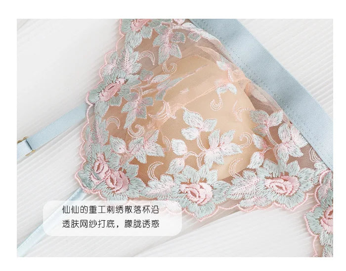 Women Floral French Bra Set