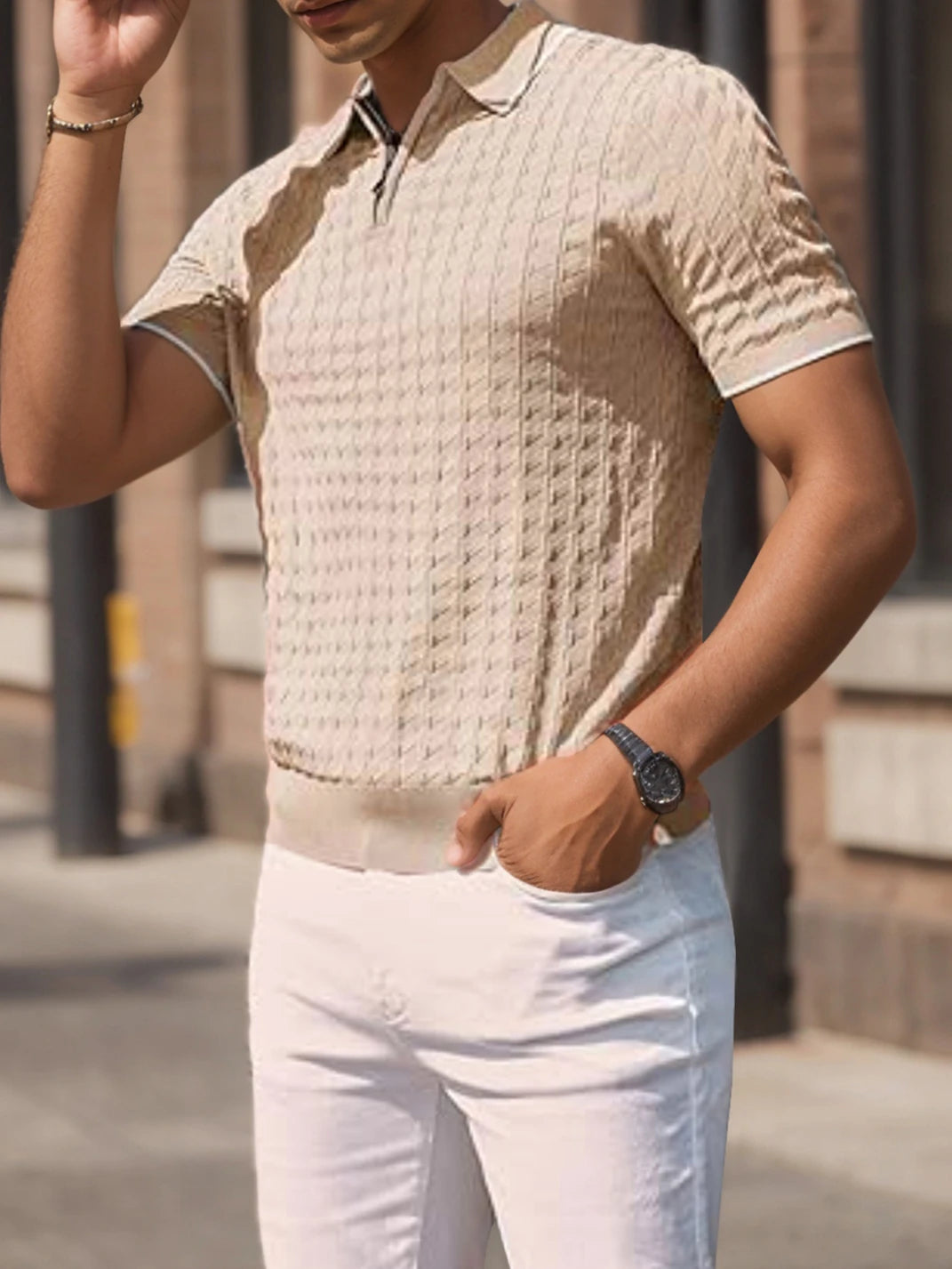 Men Half Zip Lapel Knit Sweater