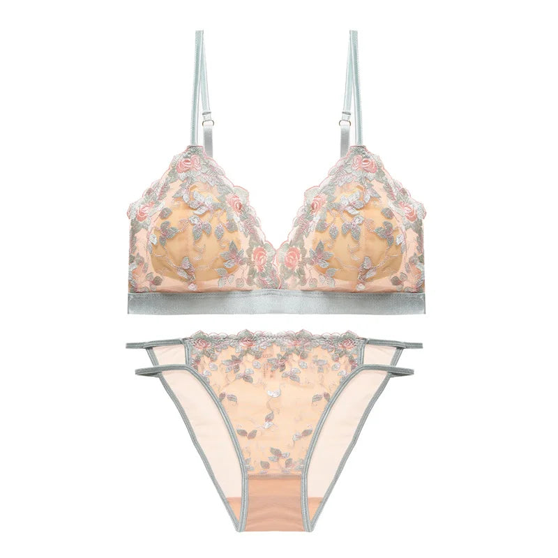 Women Floral French Bra Set