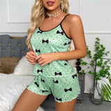 Women Heart Print Ice Silk Pajama Set