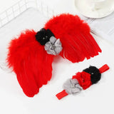 Cute red newborn angel feather wings with flower embellishments and matching headband photo prop for baby girls.