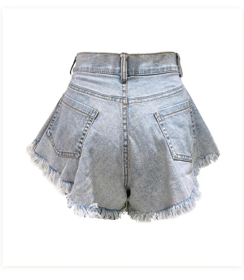 Women High Waist Loose Tassel Denim Shorts