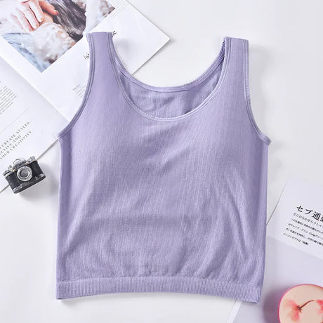 KnitMuse™ sexy knitted padded camisole in soft lavender for women, ideal summer lingerie-style vest.