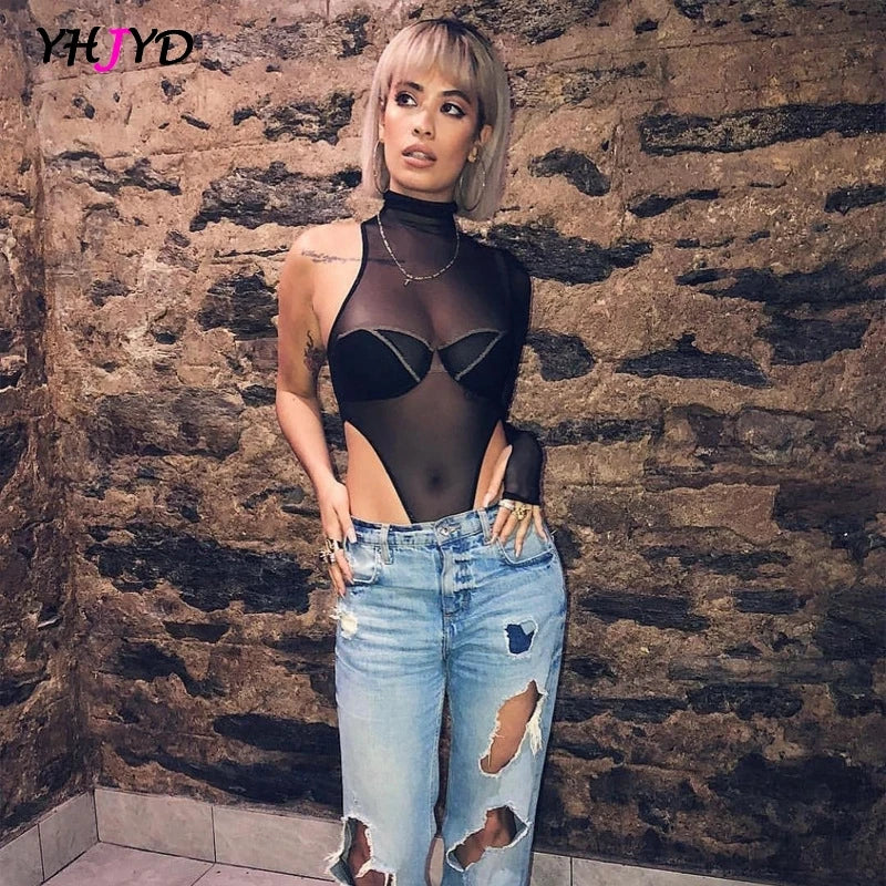 Sexy Black Mesh Bodysuit – See-Through Thong