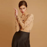 Women Slim Long Sleeve Print Bodysuit