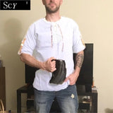 Men's Plus Size Viking Embroidered Shirt – Lace-Up