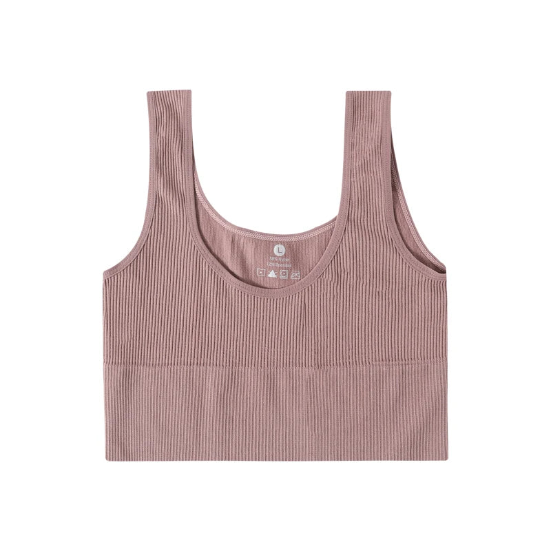 RibSculpt™ seamless ribbed camisole in soft mauve, ideal for fitness and everyday wear.