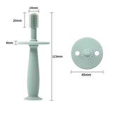 1PC Baby Soft Silicone Training Toothbrush in green, designed for infants with precise dimensions for effective teeth cleaning.