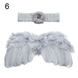 Cute newborn angel feather wings and floral headband set for baby girls, perfect for photos and special occasions.