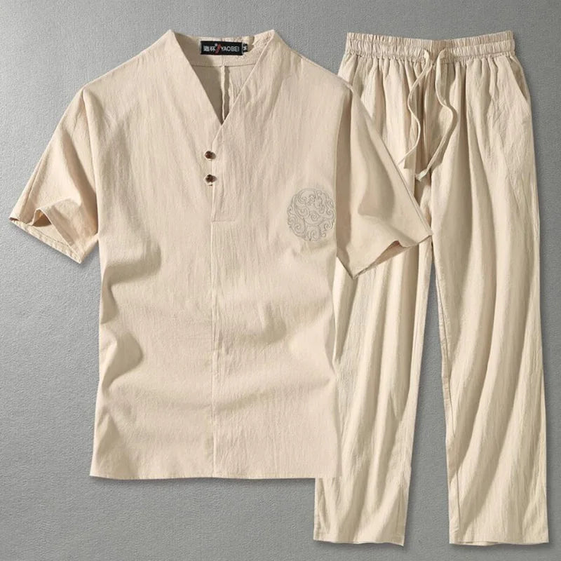 Men's Plus Size Linen Tracksuit Set