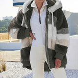 Warm Plush Patchwork Hooded Winter Coat