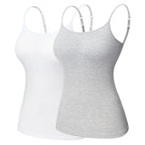 ShapeEase™ camisole set in white and gray with adjustable straps, built-in shelf bra for comfort and style.