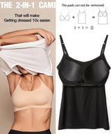 Image of ShapeEase™ 2-in-1 camisole showcasing adjustable straps and built-in padded bra for easy dressing.