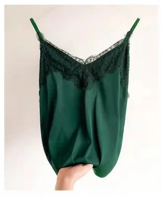 Women Lace Silk V-Neck Tank