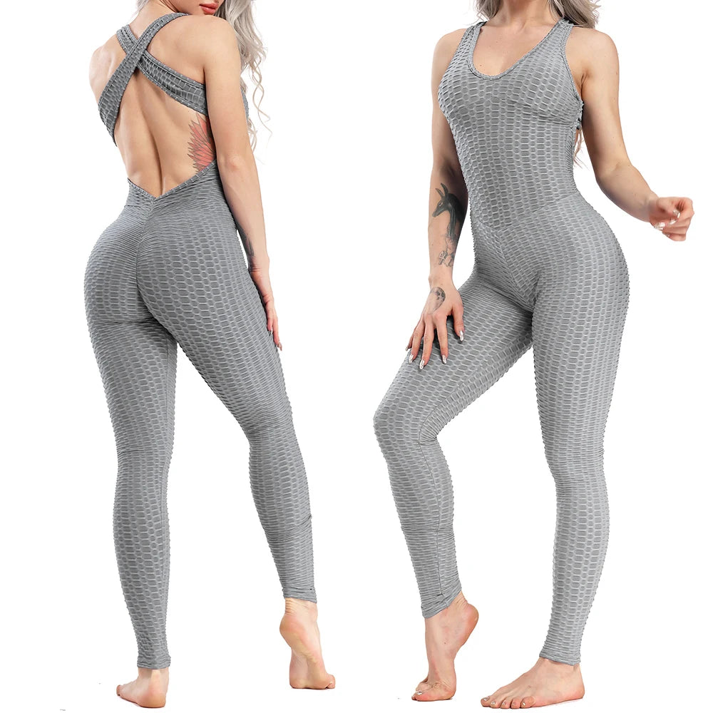 FlexFemme™ – Backless Halter Fitness Jumpsuit (Breathable, Sculpting & Supportive)