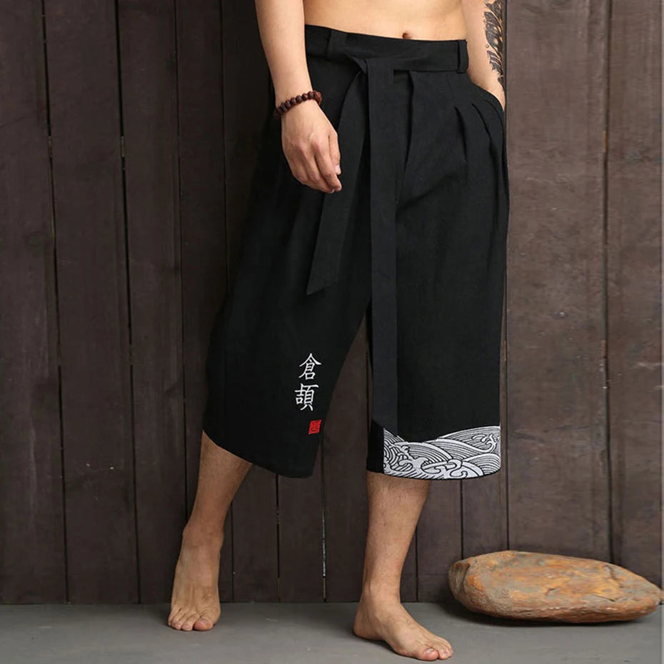 Men Hanfu Print Cropped Pants