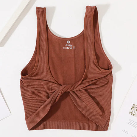 DeepVibe™ seamless deep V ribbed crop top in terracotta, perfect for streetwear and casual outfits.