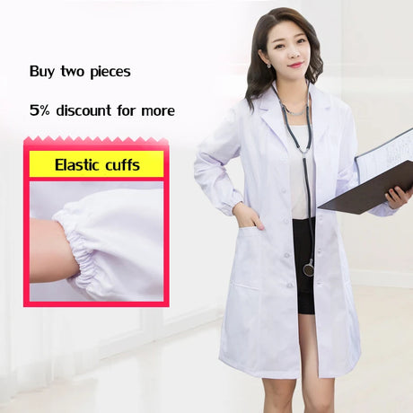 Lab coat with elastic cuffs, showcasing stylish medical workwear for men and women, ideal for autumn and winter.