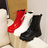 Women Patent Leather Platform Ankle Boots – High Heel Autumn Winter