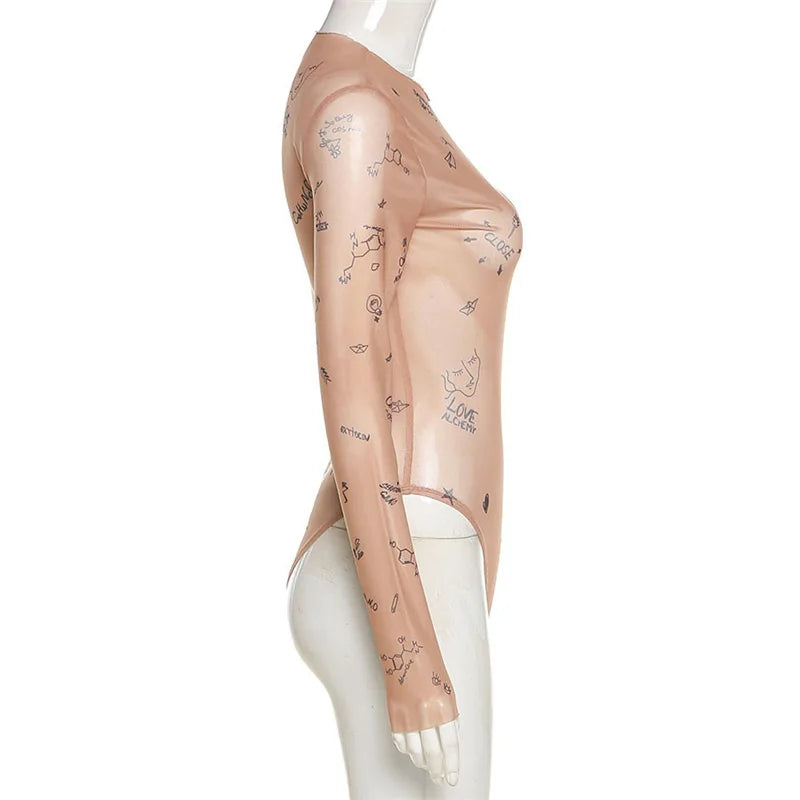 Women Slim Print Party Bodysuit