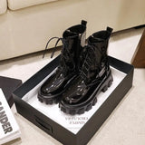 Women Patent Leather Platform Ankle Boots – High Heel Autumn Winter