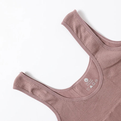 RibSculpt™ seamless ribbed camisole in mauve, featuring O-neck and wireless design for active women.