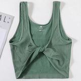 DeepVibe™ women's deep V ribbed crop top in green, seamless streetwear camisole tee, perfect for casual wear.