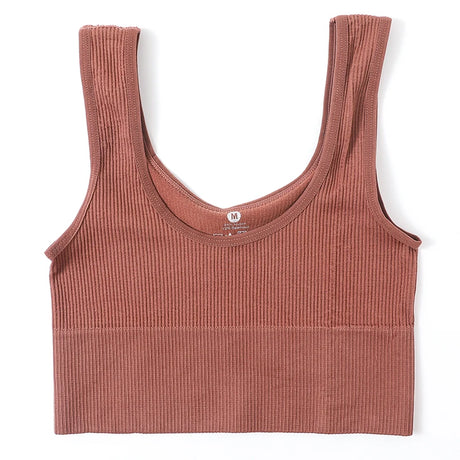 RibSculpt™ seamless ribbed camisole in terracotta, sleeveless and fitness-ready, made of nylon and spandex.