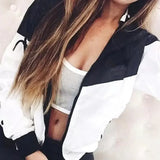 Women Plus Size Patchwork Hooded Sport Jacket