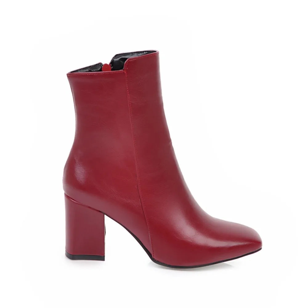 Women Side Zipper Mid-Heel Ankle Boots – Winter Casual Shoes