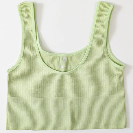 RibSculpt™ seamless ribbed camisole in light green, designed for women's fitness and casual wear.