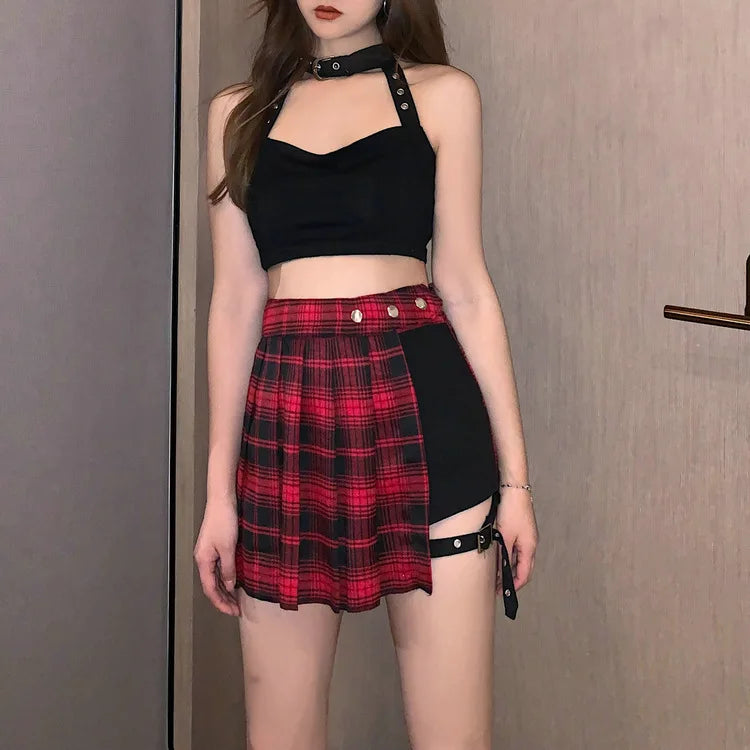 Women Plaid Gothic Half Skirt
