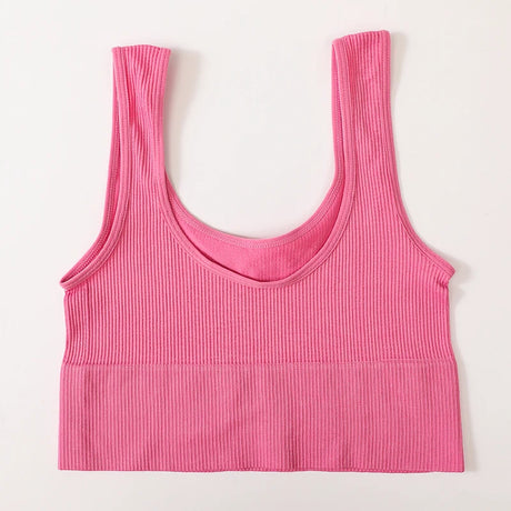 RibSculpt™ seamless ribbed camisole in pink, O-neck, wireless design, perfect for fitness and summer wear.