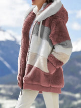 Warm Plush Patchwork Hooded Winter Coat