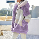 Warm Plush Patchwork Hooded Winter Coat